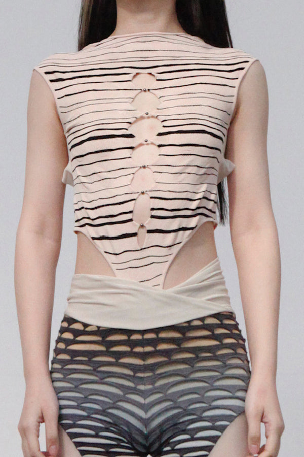 RUI Stripe Panel Mesh Bodysuit RSS23KN09 Blush Blush